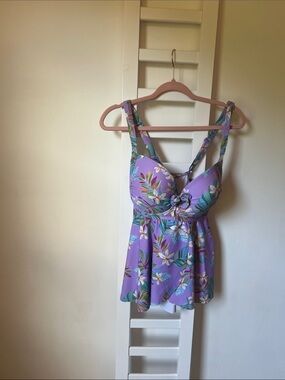 torrid Lavender Multicolor Floral Swim Dress with Tie Detail